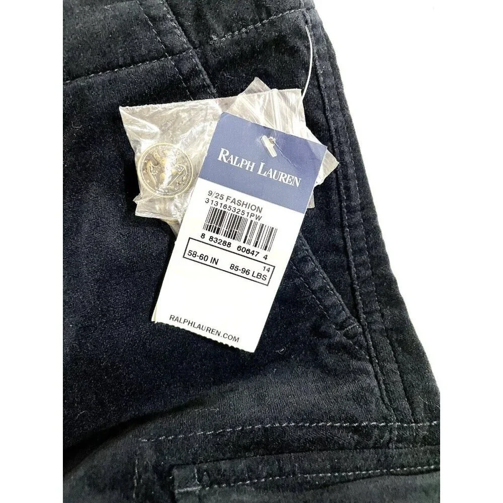 Ralph Jeans Black Velvet Stretch Skinny Cargo Pants Sz 14 NWT
